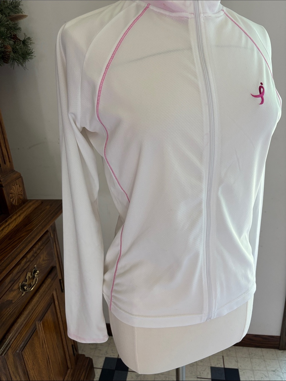 Canari White Long Sleeve Cycling Jacket with Pink Trim